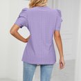 thumbnail image 4 of Women V Neck Top Puff Sleeve Shirt Short Sleeve Top Loose Hollow Out Slim Shirt Purple XL, 4 of 6