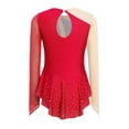 thumbnail image 4 of Runhomal Kids Girls Sparkly Rhinestones Figure Ice Skating Dress Long Sleeve Color Block Gymnastics Ballet Dance Dress Red 8, 4 of 5