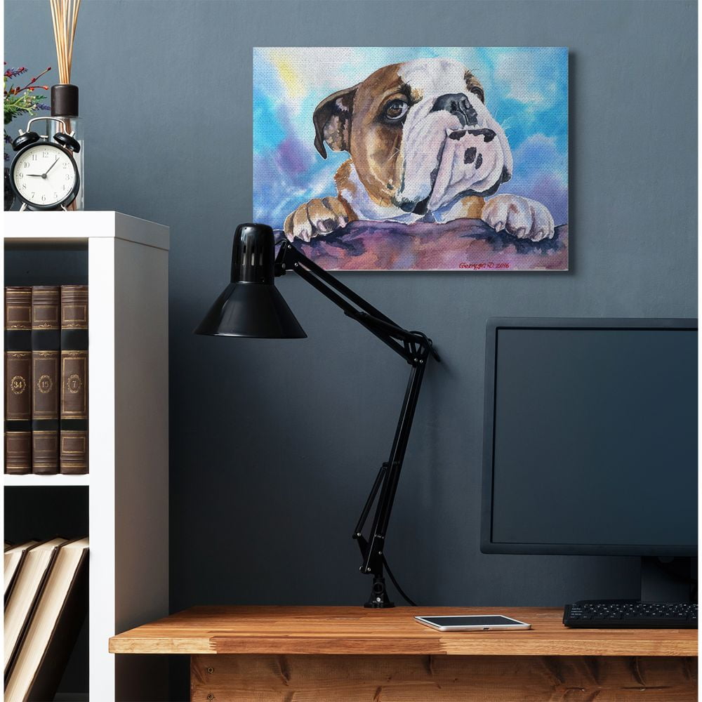 Stupell Industries English Bulldog Dog Pet Animal Watercolor Painting Canvas Wall Art by George Dyachenko