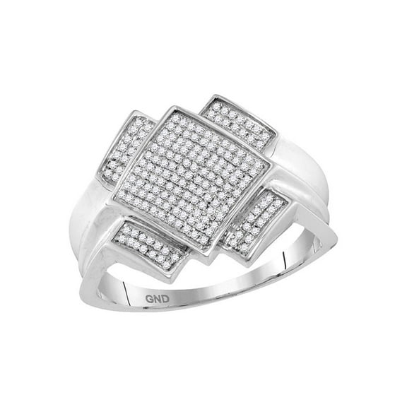 10kt White Gold Mens Round Pave-set Diamond Diagonal Square Cluster Ring 1/3 Cttw