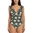 thumbnail image 2 of Yiaed Daisies Flowers Print Women's Ruffled One Piece Swimsuit V Neck Swimwear Slimming Monokini for Woman-XX-Large, 2 of 8