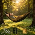 thumbnail image 4 of Outdoor Hammock, Portable Foldable Woven Swing Bed Single Double Size, Compact Packable Hammock for Camping Hiking Backyard Travel Black, 4 of 6