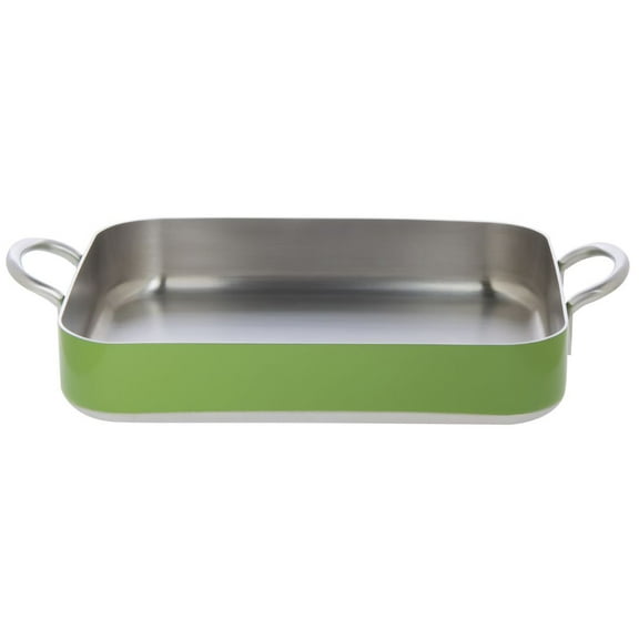 HUBERT Green Stainless Steel Roasting Pan, 5 Ply- 12 3/5"L x 10 1/4"W x 2 3/4"H