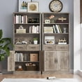 thumbnail image 7 of PUFFCAFE Bookcase with Doors & Drawers,Wood Book Shelf with Storage Cabinet,3 Tier Display Shelves,Metal Handles,Gray Tall Book Case, 7 of 7