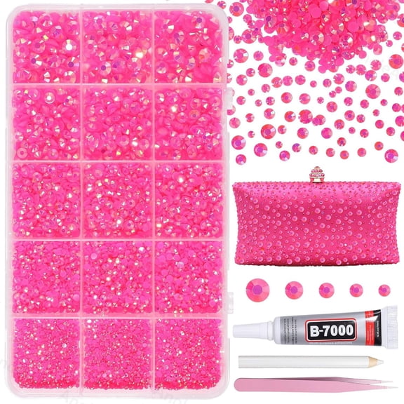 DESIGNICE 16000Pcs Flatback Resin Jelly Hot Pink Rhinestones for Crafting Tumblers|Mixed Sizes Pink Gems Rhinestones Bedazzling Crystal with Pickup Tool for Clothing Mugs Fabric Nail Art