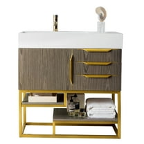 James Martin Vanities 36" Single Vanity, Ash Gray, Radiant Gold w/ Glossy White Composite Stone Top
