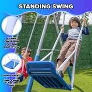Sportspower Super Surfer Metal Swing Set with Surfboard Swing, Skyflyer Swing, Standing Swing, on 6ft Slide, BONUS Anchor Kit