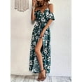 thumbnail image 5 of ZOELNIC Women's Floral Maxi Dress Cold Shoulder Split Thigh Belted A Line Long Summer Dress, S, 5 of 6