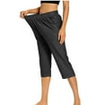 thumbnail image 3 of Fmbrln Capri Jeans for Women Stretchy Waist Solid Cropped Denim Capris with Pockets, 3 of 8