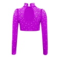thumbnail image 5 of iixpin Big Girls Hip Hop Streetwear Sparkling Jazz Dance Crop Tops Mock Neck Cheerleading Dancing Clothes Purple 14, 5 of 6