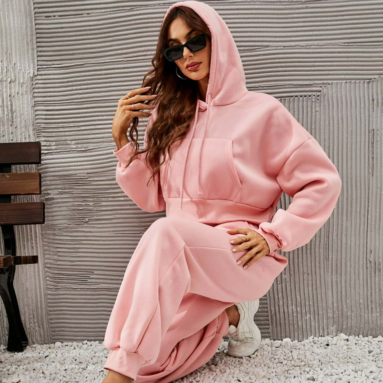 Women Sweatsuits Sets 2 Piece Outfits Cropped Hoodie Sweatshirt and  Sweatpants Matching Joggers Tracksuit with Pockets Womens Clothes