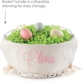 thumbnail image 5 of Personalized Easter Egg Basket With Handle, White Woven Basket With Scallop Edge Linen Liner, Custom Name In Pink Script, For Kids And Adults, 5 of 5