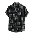 thumbnail image 1 of Lars Amadeus Camisa geométrica para hombre con botones, mangas cortas, camisas informales de verano Negro gris M Unique Bargains Camisas, 1 of 6