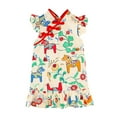 thumbnail image 2 of Robes pour Filles Été Style Chinois Manches à Volants Robe Décontractée Légère Respirante Mode Imprimé Robes Bébé Rouge 6 Ans-7 Ans, 2 of 3
