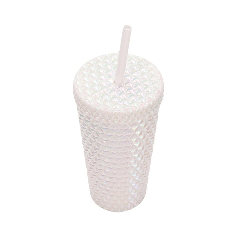 Your Zone 16-Ounce Capacity Acrylic Iridescent Textured Tumbler with Straw,  White