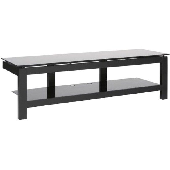 64 Inch Flat Screen Low Profile TV Stand Black Glass and Black Satin