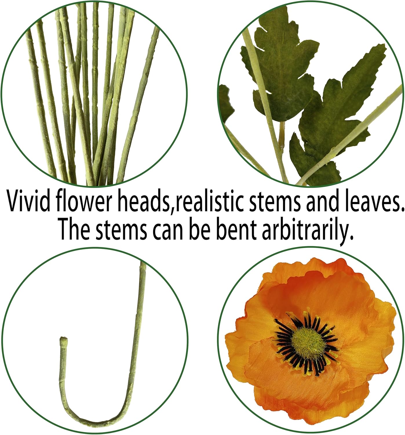 Orange Poppy Flowers Artificial for Wedding Decorations,12 Pcs Fake Faux Silk Poppies Bulk for Home Decor Table Centerpieces Floral Arrangement(23.5‘’, Orange)