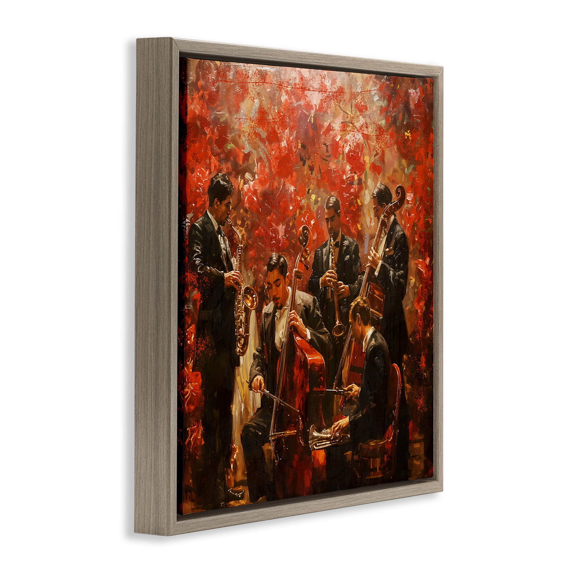 Stupell Industries Play More Jazz Performance Brown Framed Floater Canvas Wall Art, design by Marta Wiley
