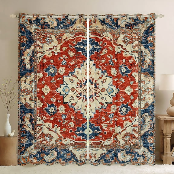 Manfei Vintage Western Damask Black Out Curtains, Mystic Bohemian Style Curtains Pack of 2 (42x63 Each), Vintage Aztec Bedroom Curtains, Window Curtains Home Decor