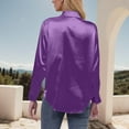 thumbnail image 4 of YUGYXL Womens Business Casual Tops Long Sleeve Satin Silk Blouse Button Down Work Shirts Dressy Tops Fall Fashion Purple M, 4 of 5