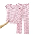 thumbnail image 6 of NominalSnug Women's Pajamas Sets Striped Short-Sleeve Top Wide Leg Pants with Pockets Loungewear Pjs Set, 6 of 8