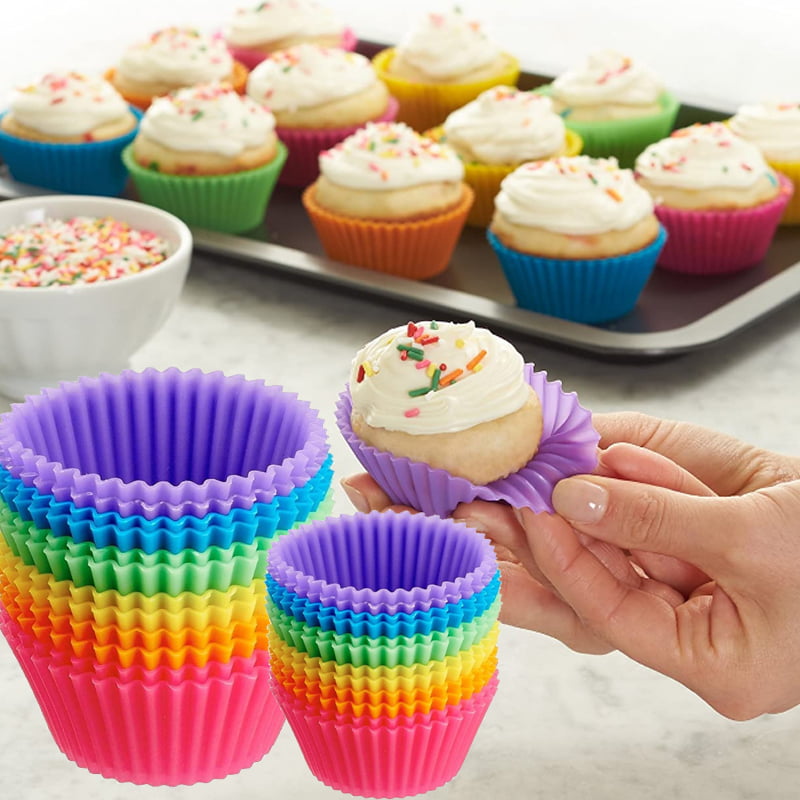 24 Pack Cupcake Molds Reusable Silicone Baking Cases Mini Muffins Birthday Party 