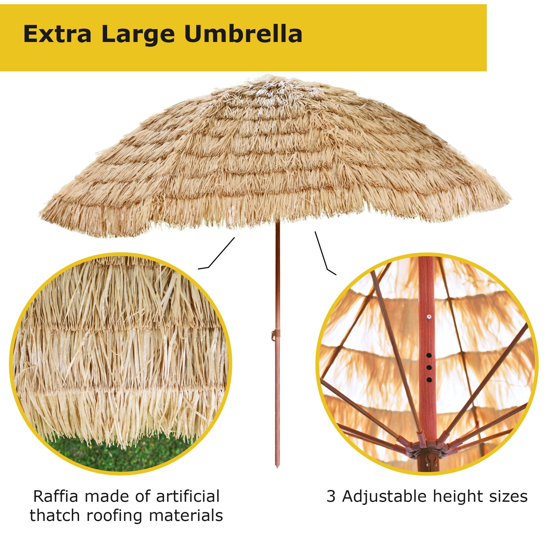 Backyard X-Scapes Tan Tiki Thatch Patio Umbrella for Outdoors 9.5 ft D