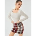 thumbnail image 3 of Scacto Women's Plaid Skirt Casual Short Length High Waist Bodycon Mini Pencil Skirt, 3 of 5