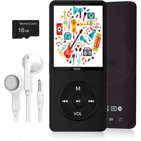 MP3 Player, Music Player with 16GB Micro SD Card, Build-in Speaker/Photo/Video Play/FM Radio/Voice Recorder/E-Book Reader, Supports up to 128GB