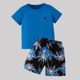 thumbnail image 2 of Yeaiivve Kids Summer Outfits, 2 Piece Palm Tree Print Short Sleeve T-Shirt & Shorts, Comfy Casual Breathable Athletic Sports Set for Boys & Girls 3-12Y, 2 of 7