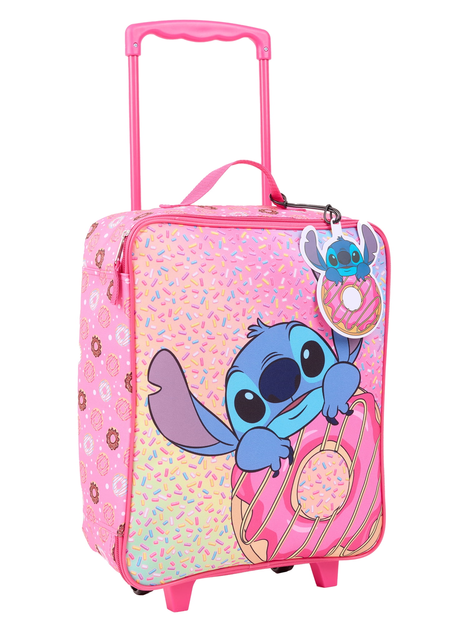 Disney Lilo & Stitch 7-Piece Kids Luggage Set, 14” Softside Rolling Suitcase with Backpack & Travel Accessories, Pink