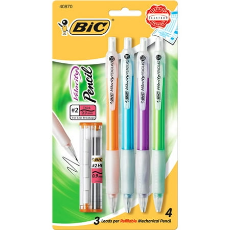 Bic Velocity Original Mechanical Pencil, Thick Point (0.9mm), Assorted Barrel Colors, 4 Count