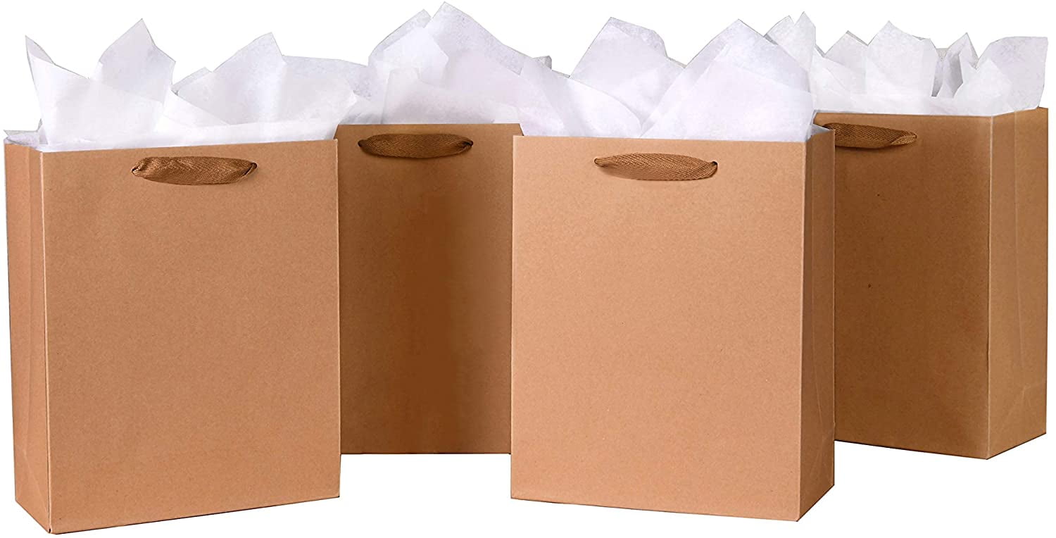 SHIPKEY 20 Pack Small Kraft Paper Bags, Small Gift Bags with Tissue