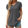 thumbnail image 2 of Scyoekwg Summer Short Sleeve Trendy Tops for Women Loose Casual V-Neck Petal Short Sleeve Tops Cute Tops Plus Size Solid Color Graphic Shirts Blouse Gray XXL(12), 2 of 8