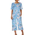 thumbnail image 4 of Summer Saving Wycnly Womens 2 Piece Pajamas Vintage Floral Print Sleepwear Outfits Set Short Sleeve Top Capris Pants Homewear Lounge Sets under $5, 4 of 7