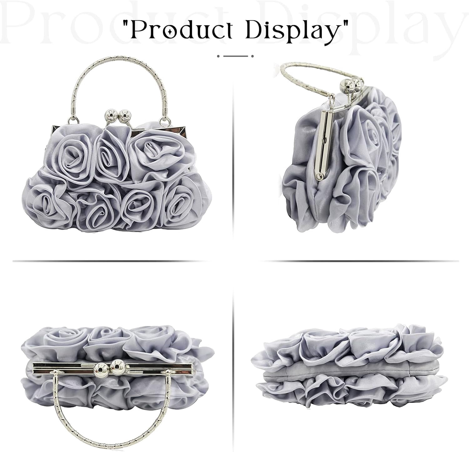 Women Evening Clutch Bag Floral Satin Small Purses with Detachable Strap for Wedding, Party, Prom