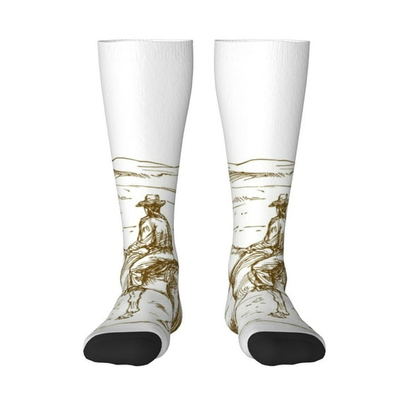Honeii Western Desert Cowboys Print Long Socks,Novelty Design Socks Gift for Men and Women,Crew Socks,Calf Socks