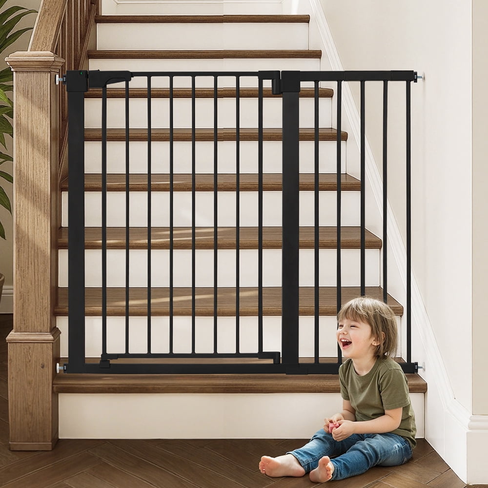 Baby Safety Gate, Caveen Extra Tall 36'', 29.5-46'' Wide Baby Gate Stairway and Hallway, for Ages 6 to 36 Months, Black