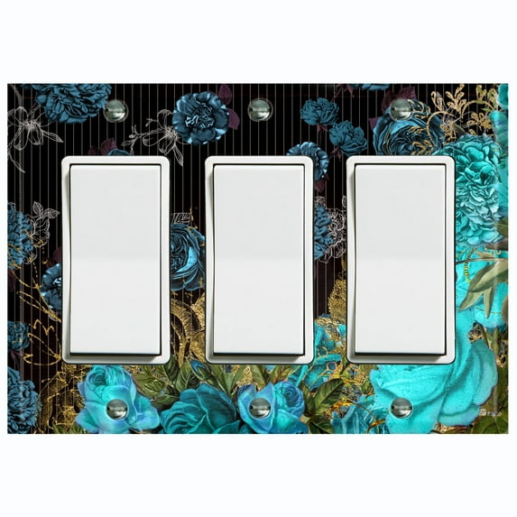 Metal Light Switch Plate Cover Elegant Antique Pinstripe Teal Floral Tile FLW082