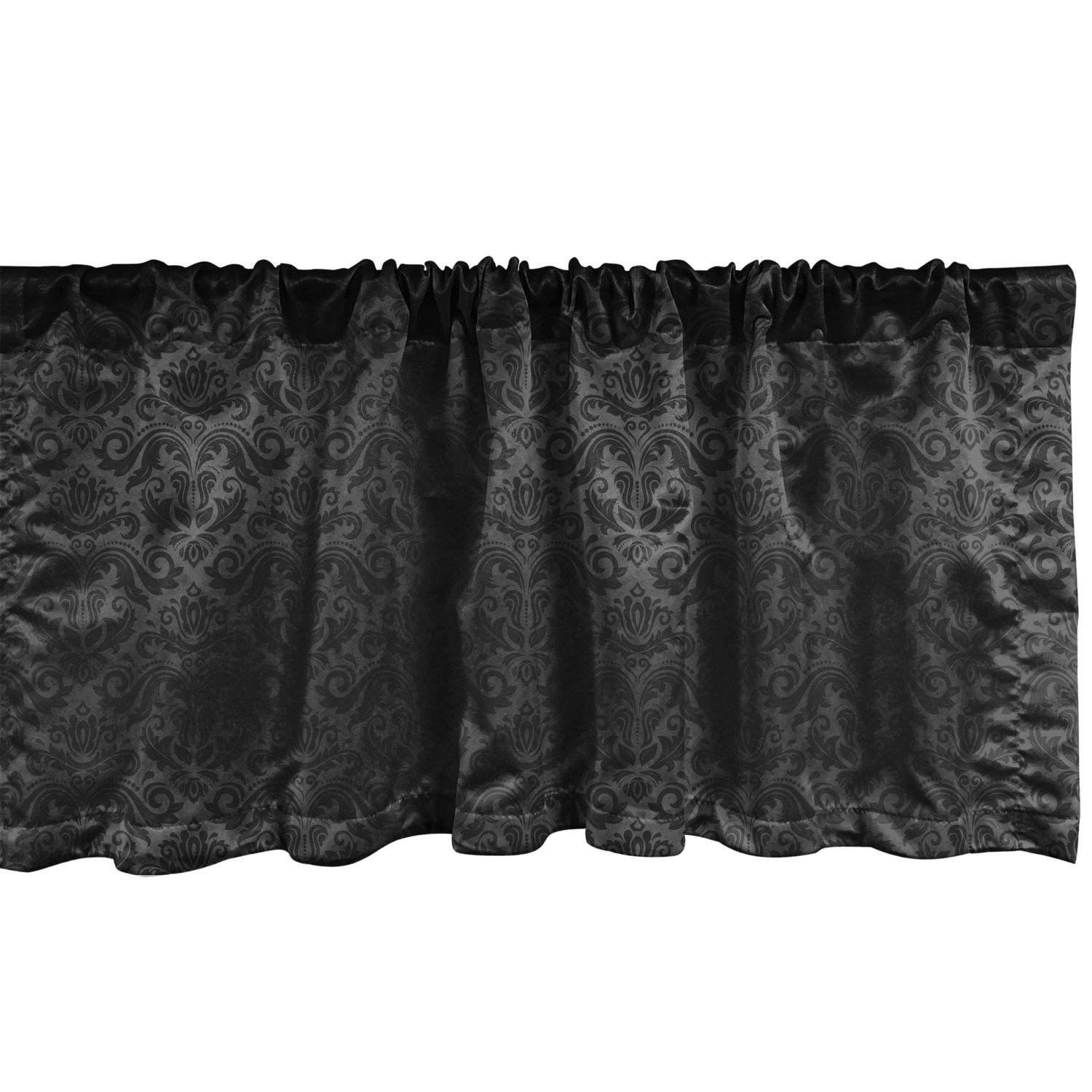 Ambesonne Dark Grey Window Valance, Black Damask and Floral Elements
