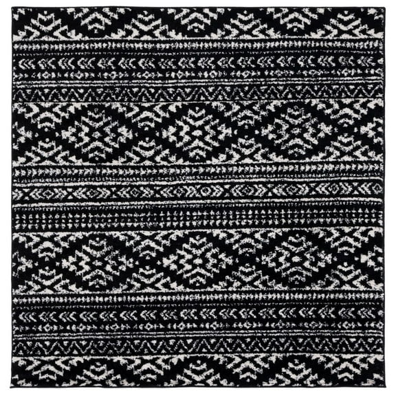 SAFAVIEH Tulum Lakisha Distressed Southwestern Area Rug, 6'7" x 6'7" Square, Black/Ivory
