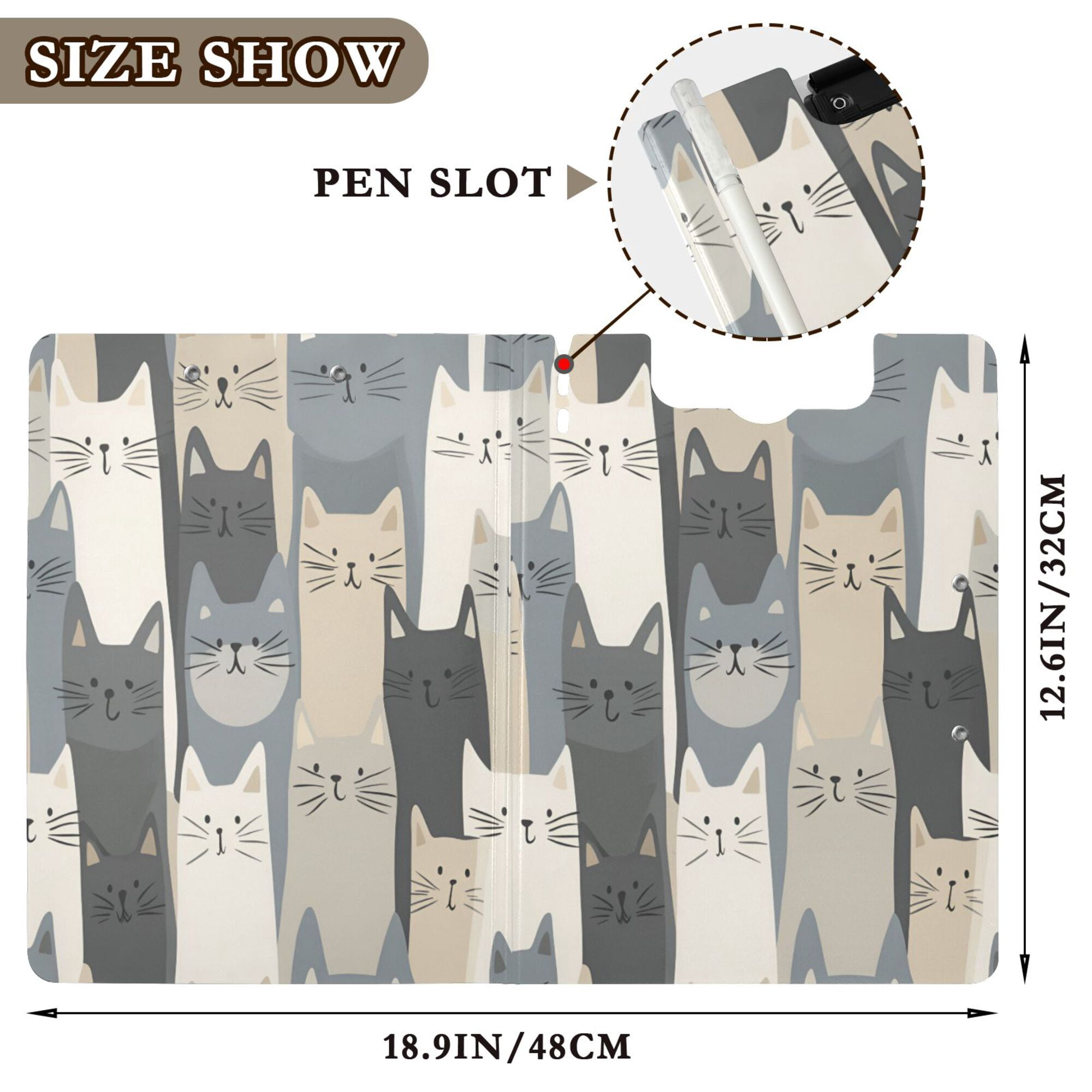 FORMRS A4 Clipboard Folder with Pen Holder Horizontal Foldable School Office Binder, Blue Cute Cats