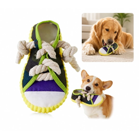 Squeaky Textured Rubber Shoe Shaped Dog Chew Toy, Durable Teething & Dental Cleaning Interactive Play Toy for All Breeds