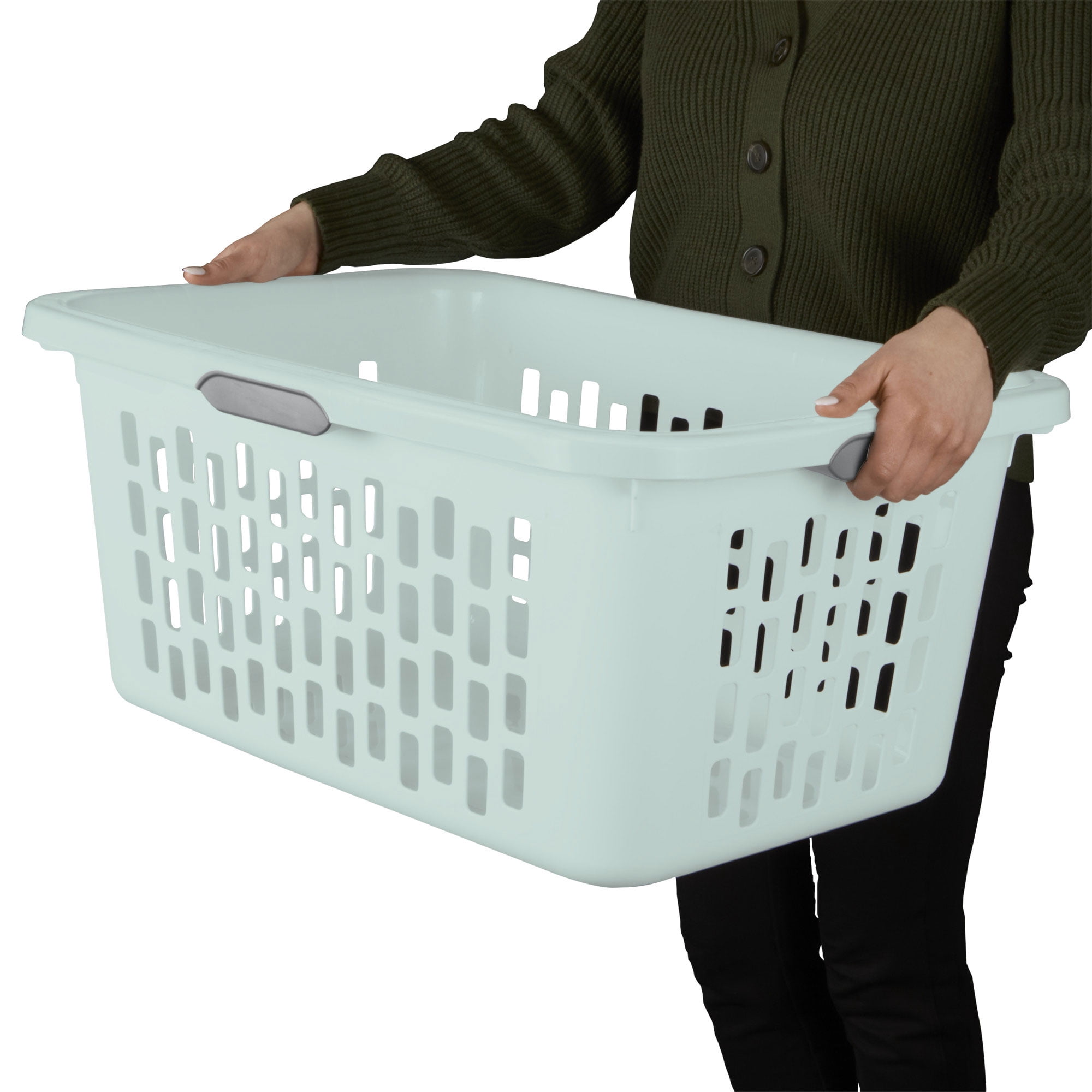 Sterilite Laundry Basket, 2 Bushel Plastic Hamper with Handles, Mint, 24 Pack