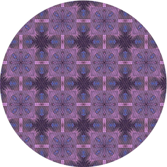 Ahgly Company Machine Washable Indoor Round Transitional Purple Jam Purple Area Rugs, 4' Round