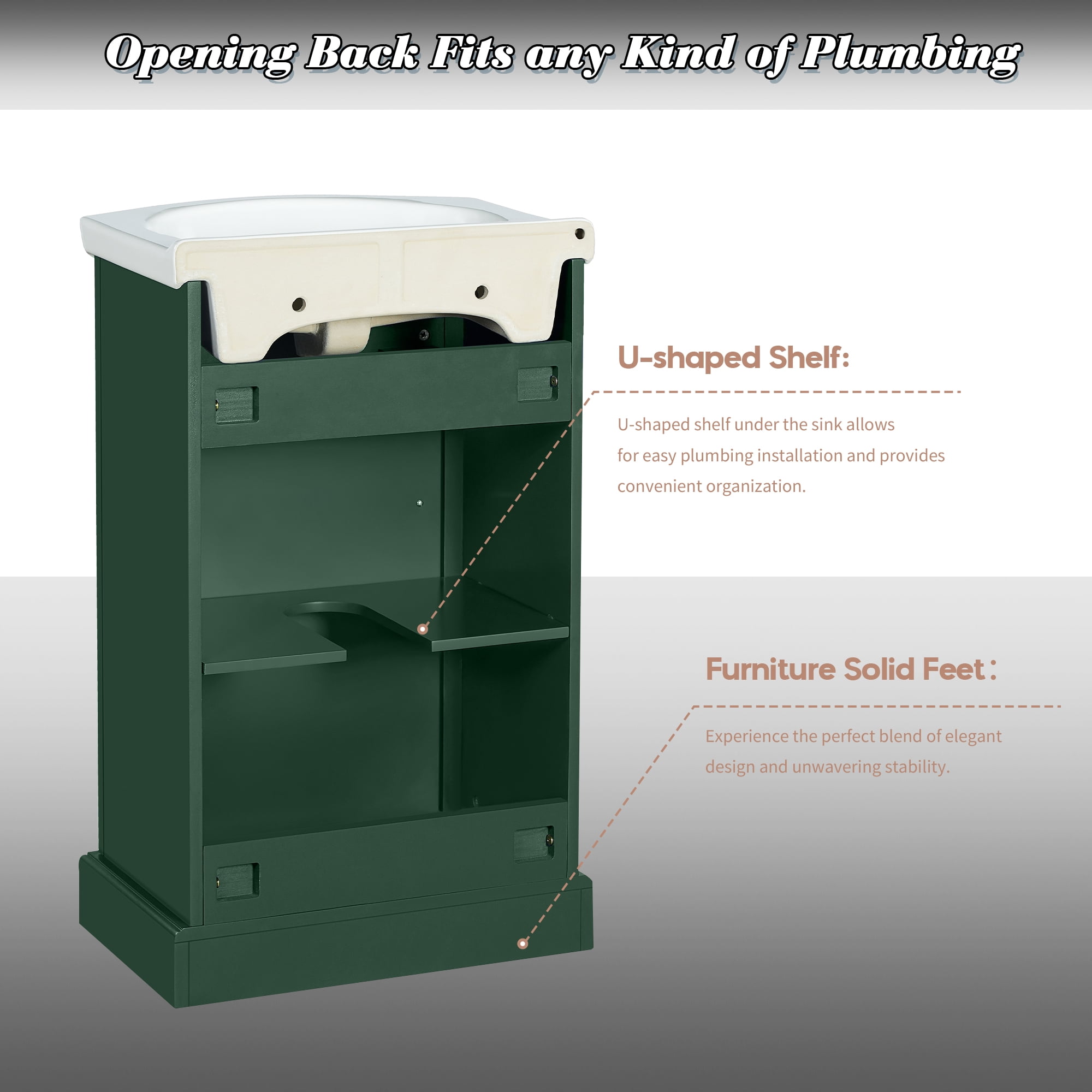 GARITIN Bathroom Vanity 20 Inch, Freestanding Single Vanity Set with Ceramic Sink and Soft Closing Door for Small Bathroom, Green