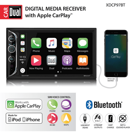 Dual Electronics XDCP97BT 6.2 inch LED Backlit LCD Digital Multimedia Touch Screen Double DIN Car Stereo with Built-In Apple CarPlay, Bluetooth & USB (Best Car Stereo For Iphone)