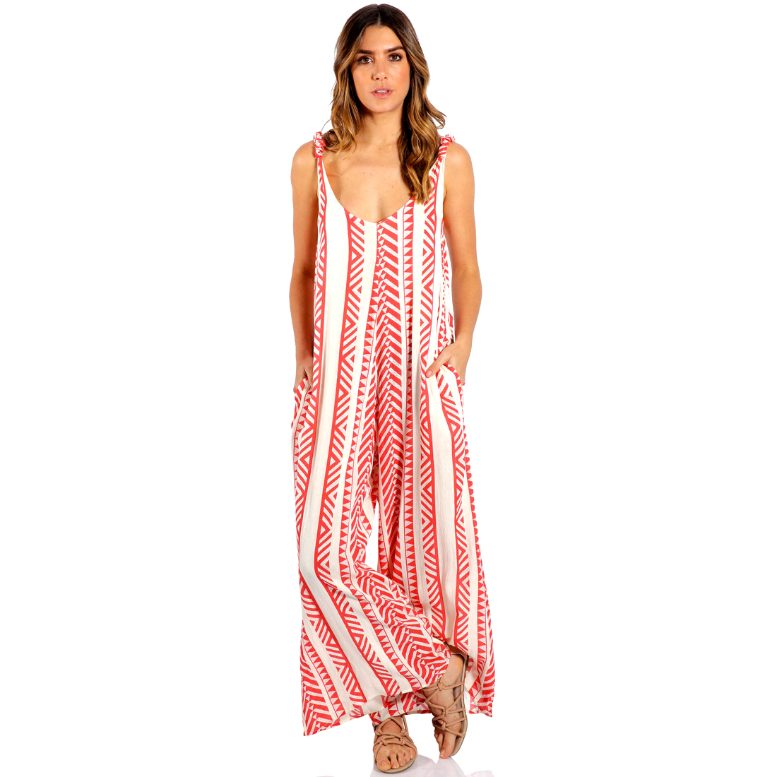 ELAN Tribal Print Wide Leg Jumpsuit 