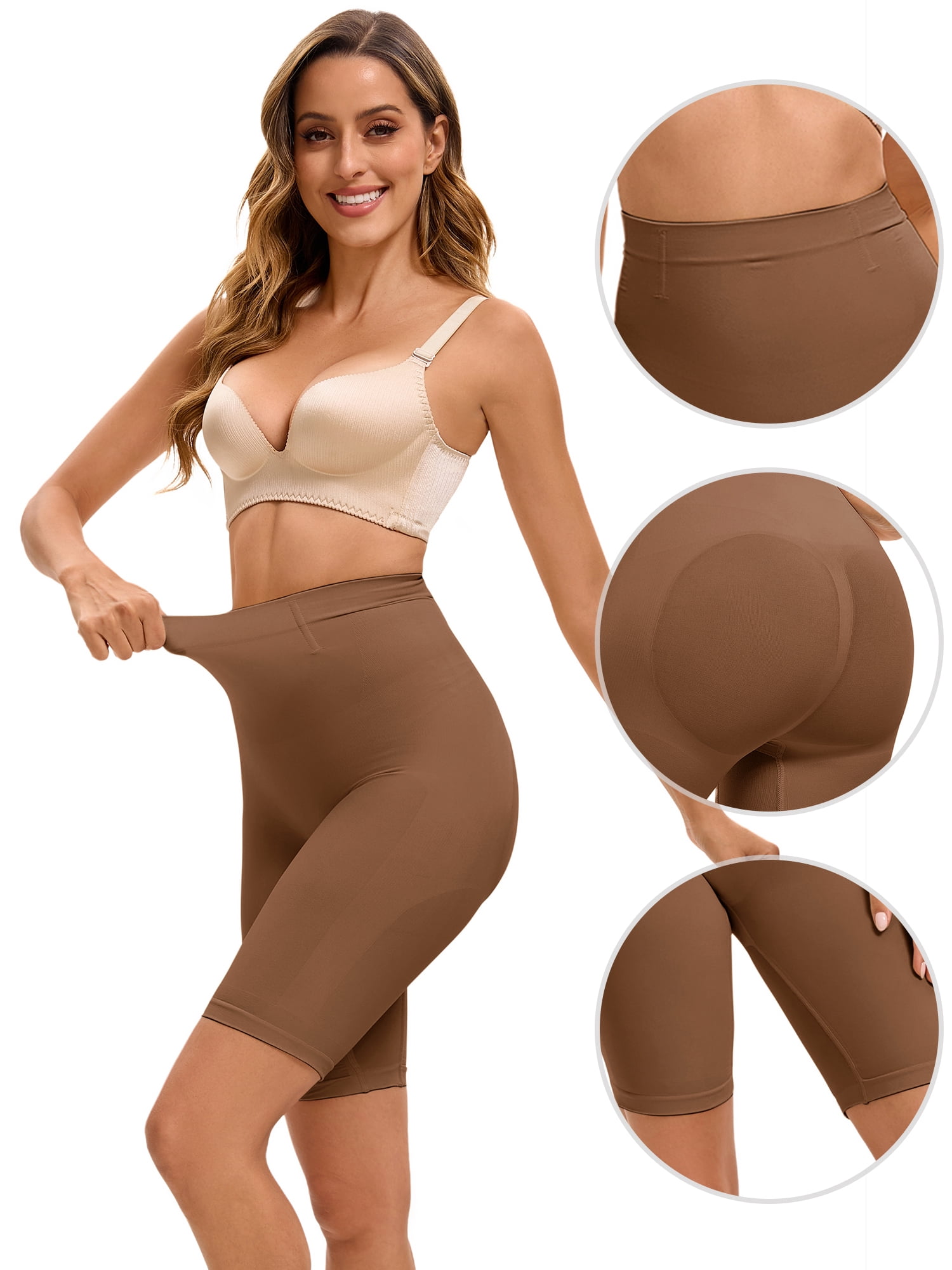 Unique Bargains Women's Control Waist High Elasticity Shapewear Panties XL Brown