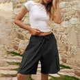 thumbnail image 4 of Womens Bermuda Shorts Cargo Pockets Elastic Waistband Drawstring Wide Leg Knee Length Bermuda Long Shorts for Women, 4 of 5
